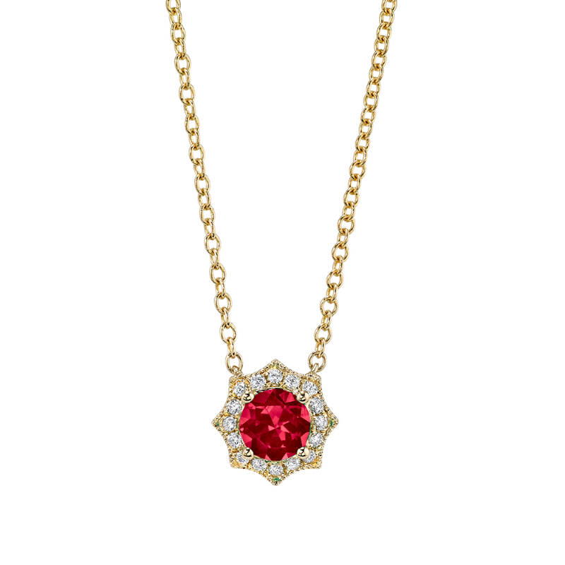 Ruby and Diamond Halo Necklace