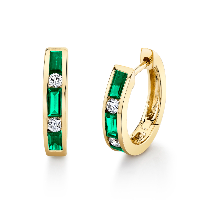 Emerald and Diamond Huggie Earrings