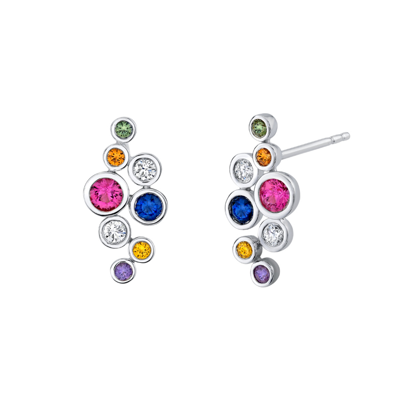 Rainbow Sapphire Cluster Earrings