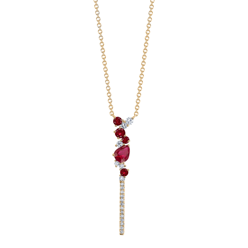 Ruby and Diamond Asymmetrical Cluster Necklace