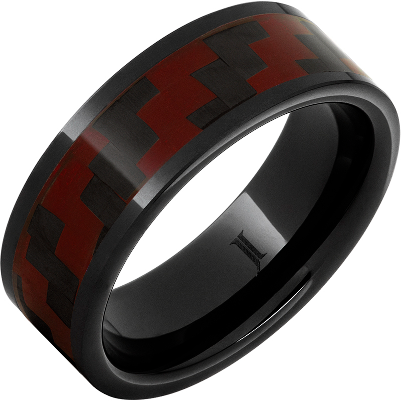 Black Diamond Ceramic - Ring with Deep Red Carbon Fiber Inlay