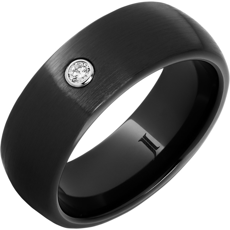 Black Diamond Ceramic - Ring with Diamond and Satin Finish