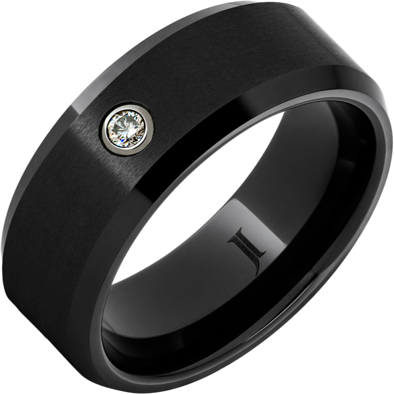 Black Diamond Ceramic - Ring with Diamond and Satin Finish