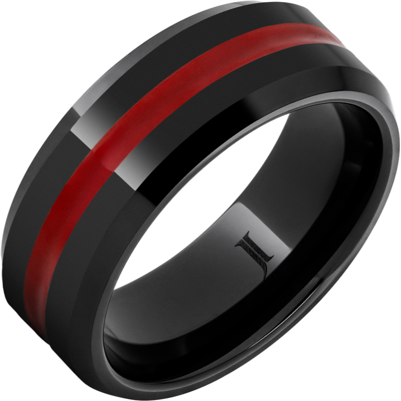 Black Diamond Ceramic - Red Enamel Inlay Ring