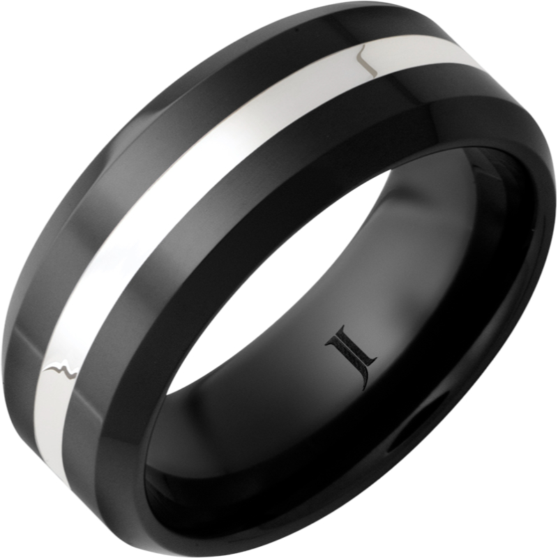 Black Diamond Ceramic - Ring with Sterling Silver Inlay