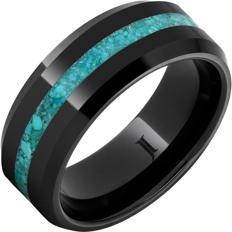 Black Diamond Ceramic - Ring with Turquoise Inlay