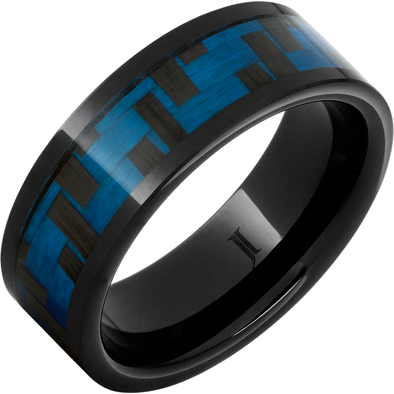 Black Diamond Ceramic - Blue Carbon Fiber Inlay Ring