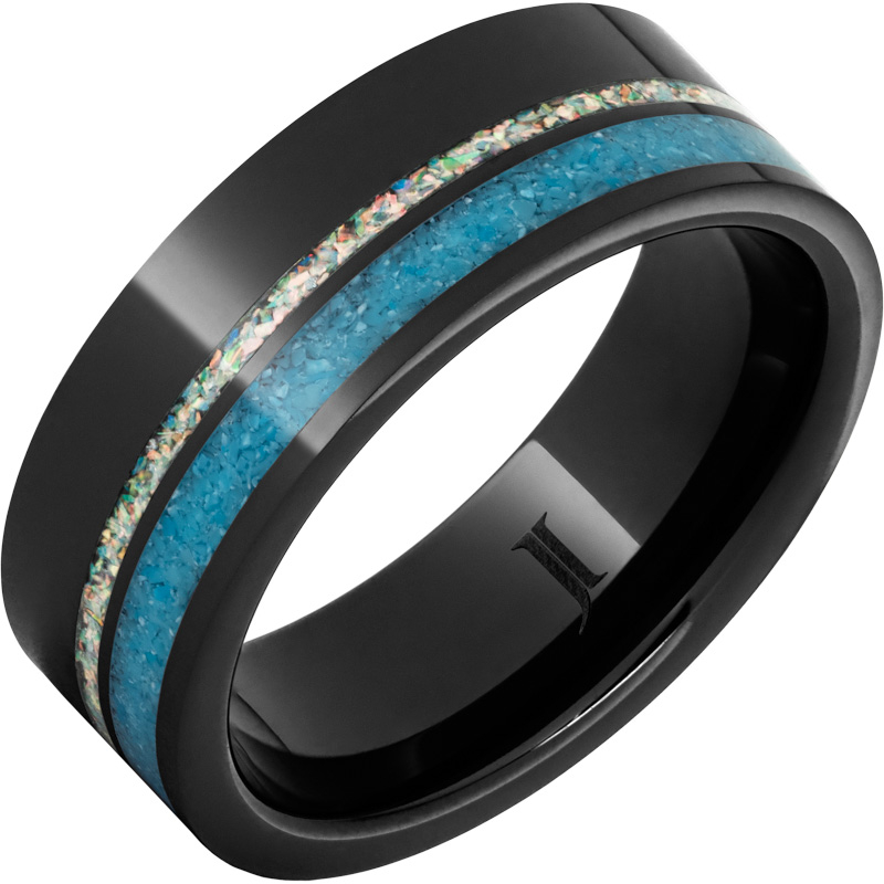 Black Diamond Ceramic - Ring with Crushed Opal and Turquoise Inlays