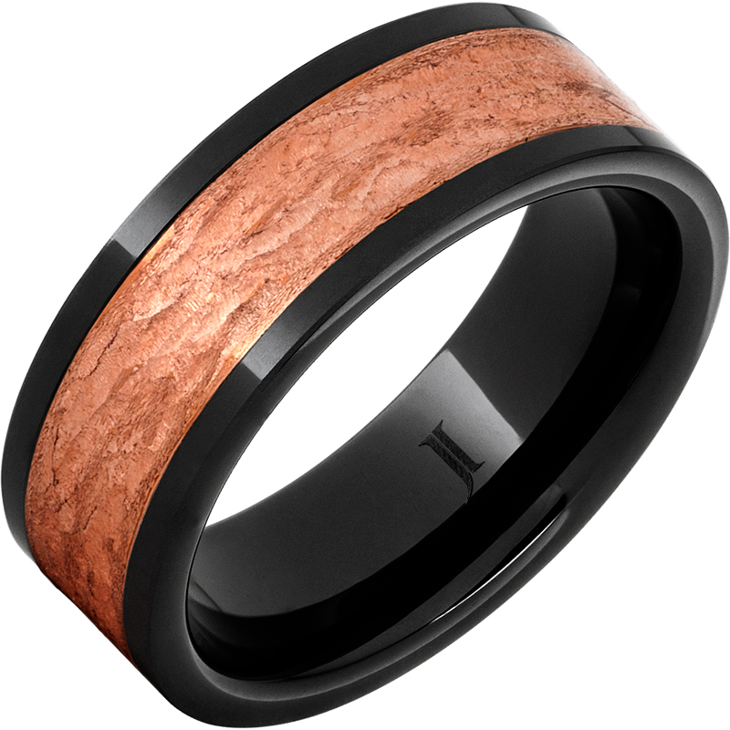 Black Diamond Ceramic - Royal Copper - Inlay Ring With Hand Carved Surface