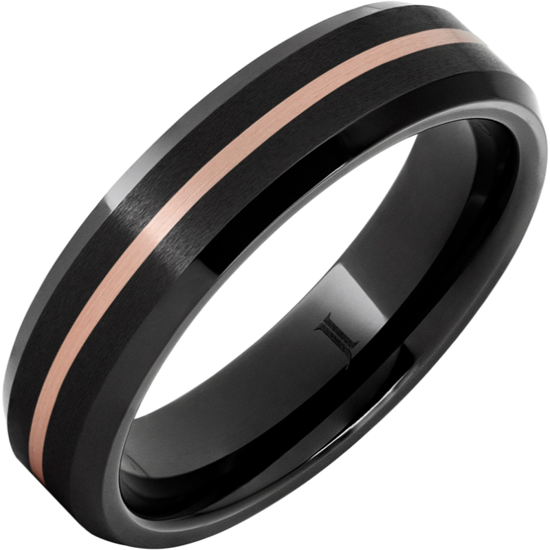 Black Diamond Ceramic - Ring with 14k Rose Gold Inlay