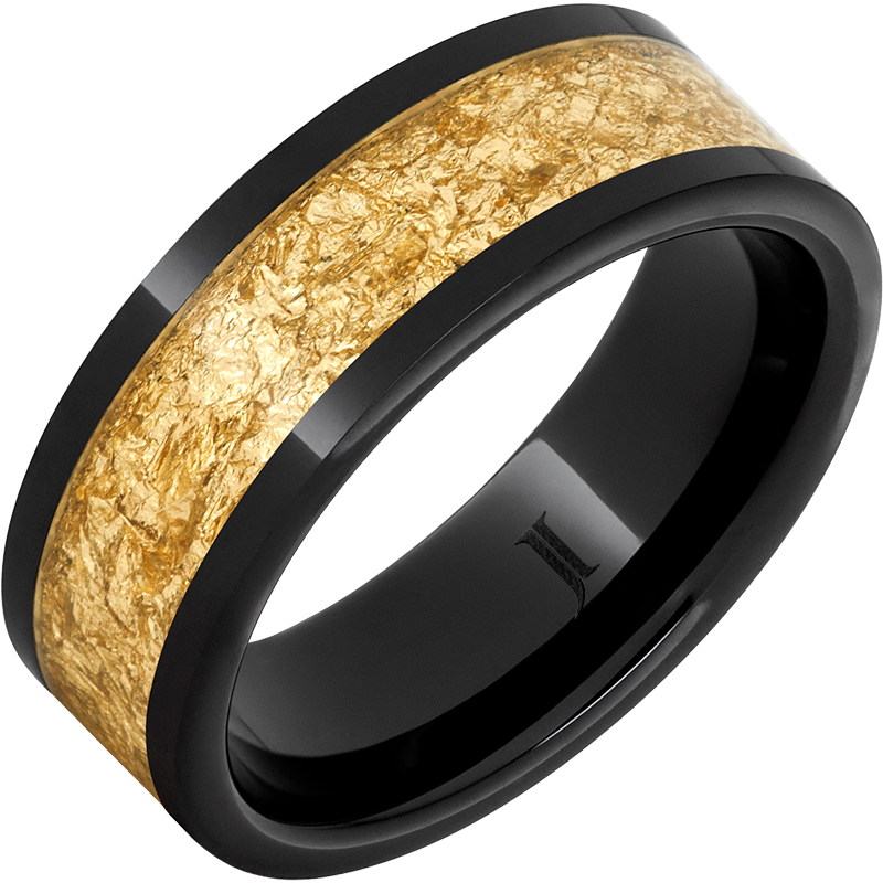 Black Diamond Ceramic - Ring With 24k Gold Leaf Inlay