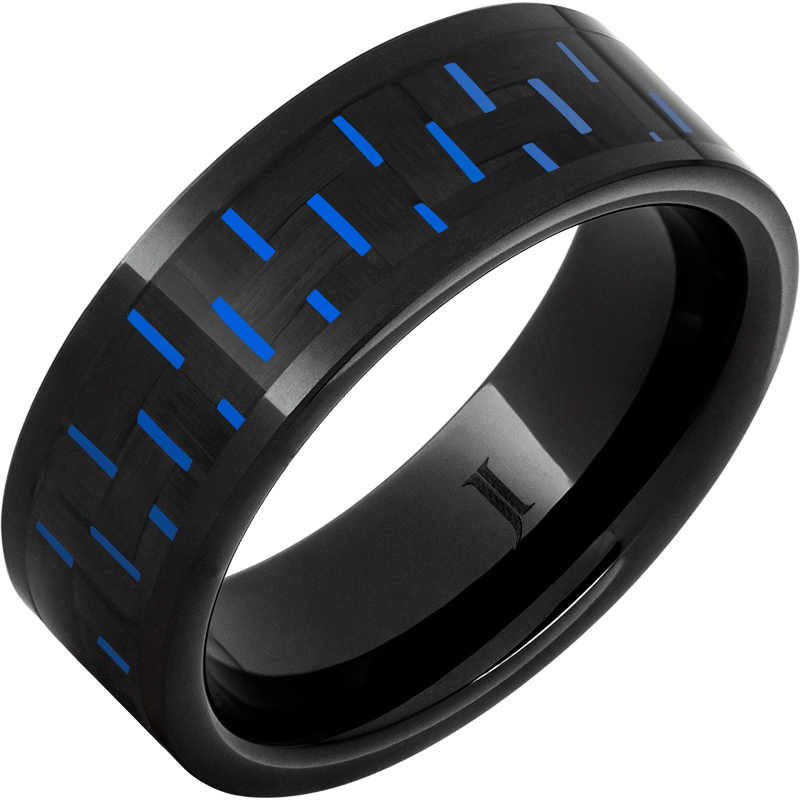 Black Diamond Ceramic - Ring With Blue-Black Carbon Fiber Inlay