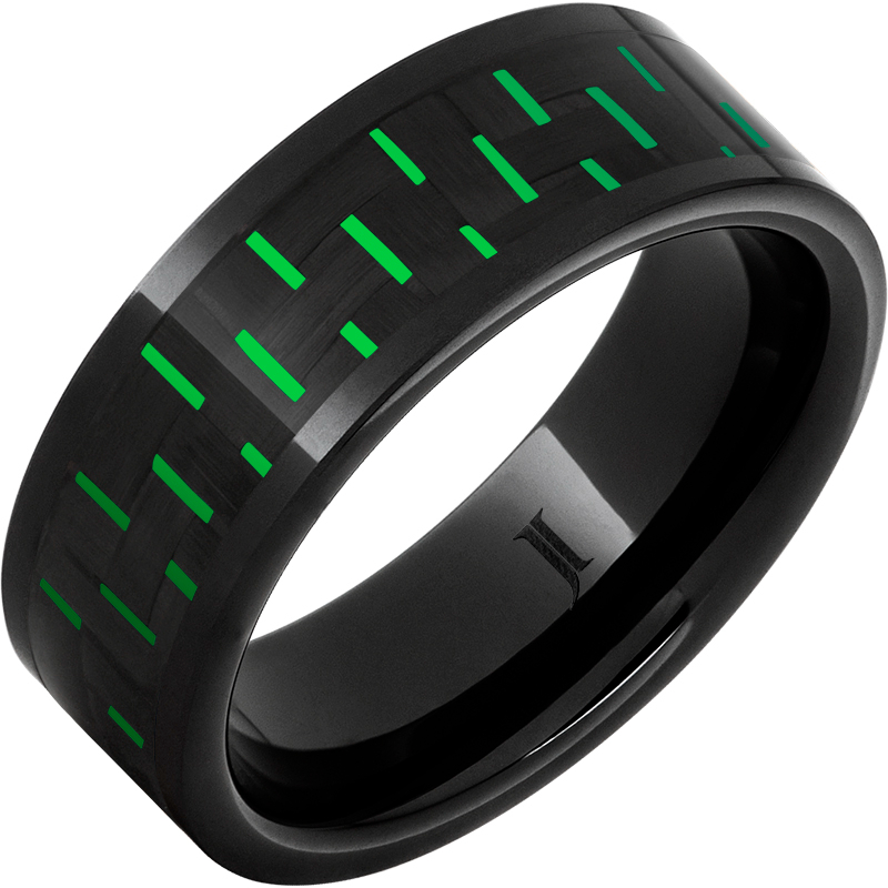 Black Diamond Ceramic - Green Carbon Fiber Inlay Ring