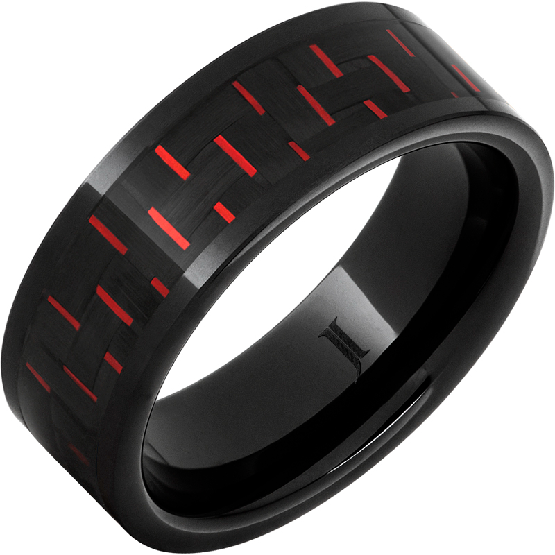 Black Diamond Ceramic - Red Carbon Fiber Inlay Ring