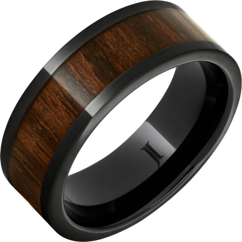 Black Diamond Ceramic - Ring with Bocote Wood Inlay