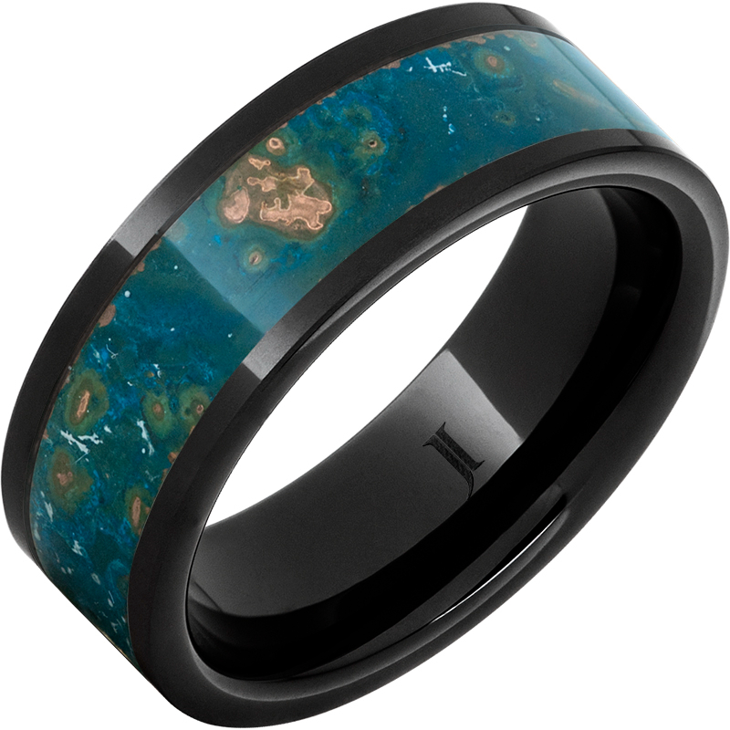 Copper Sea - Black Diamond Ceramic - Blue Patina Copper Ring