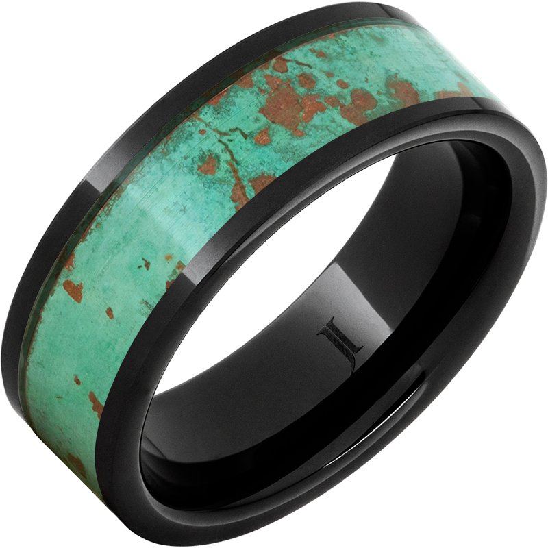 Black Diamond Ceramic - Royal Copper - Ring with Rustic Patina Inlay