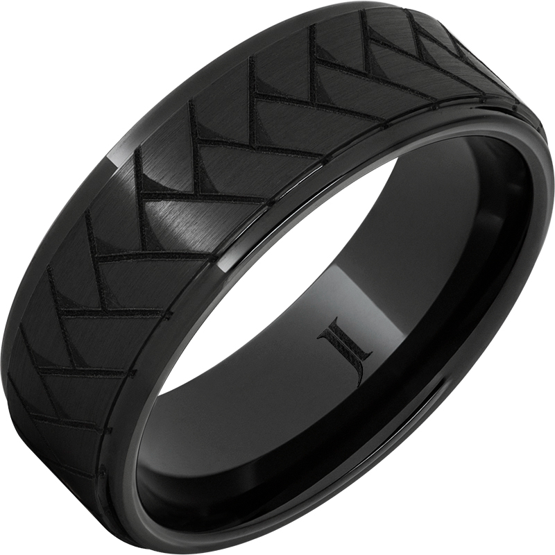 Black Diamond Ceramic - Ring With Weave Pattern Engraving