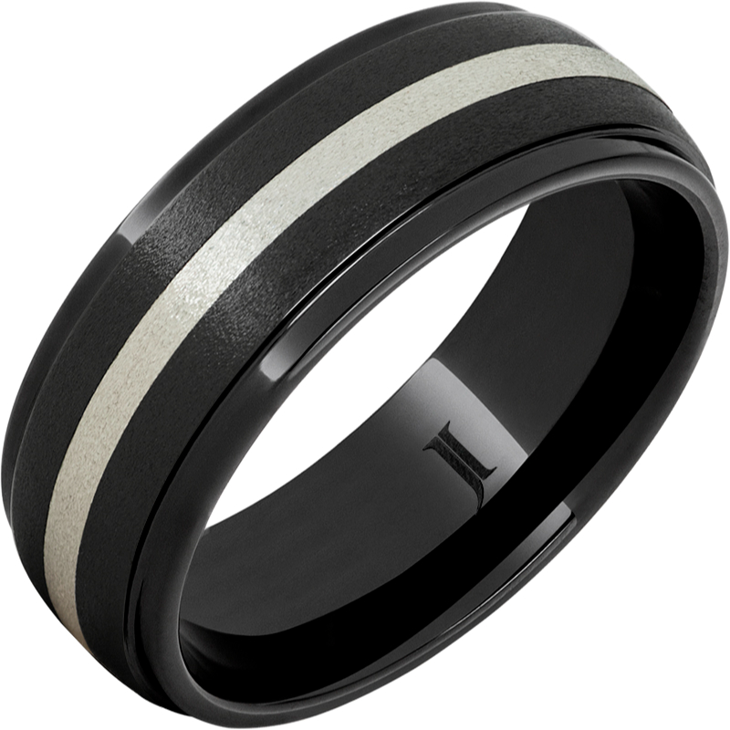 Black Diamond Ceramic - Ring With Sterling Silver Inlay and Stone Finish