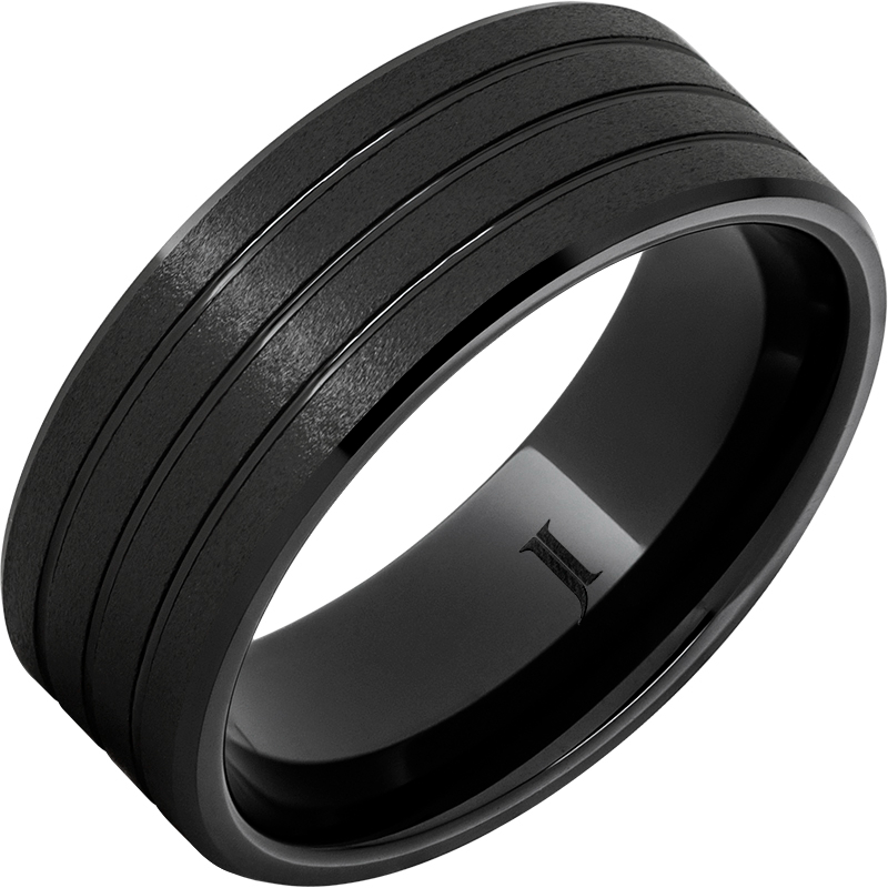 Black Diamond Ceramic - Grooved Ring with Stone Finish