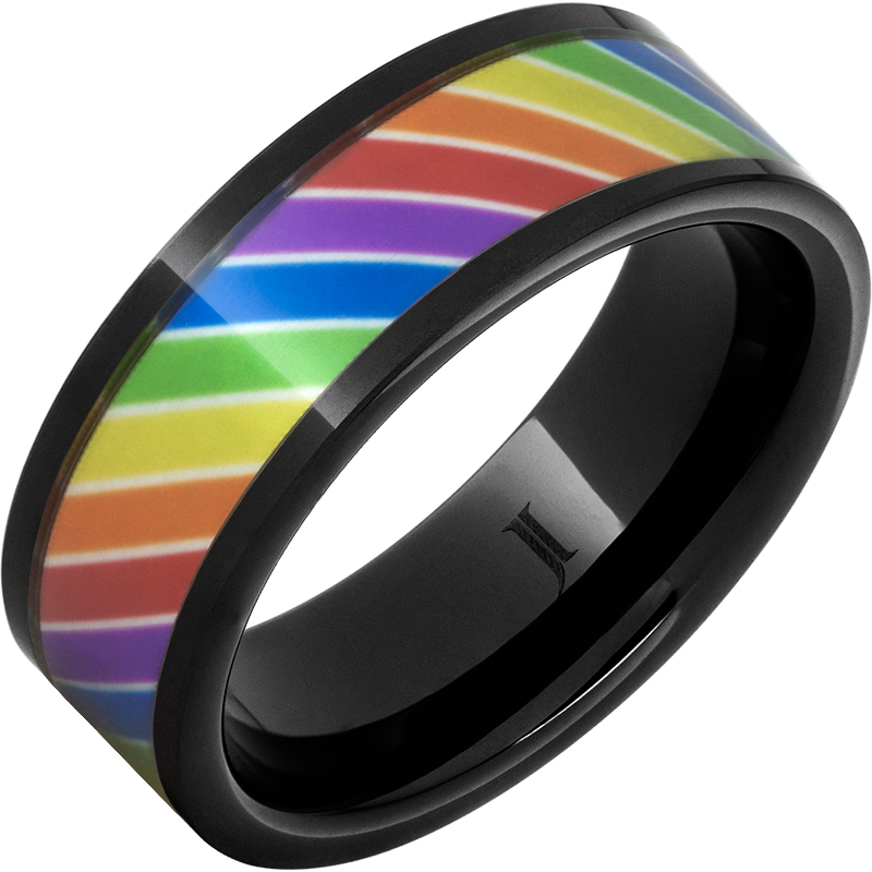 Black Diamond Ceramic - Ring with Rainbow Inlay