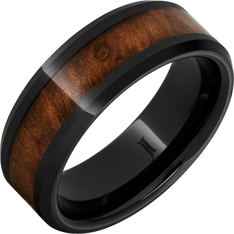 Black Diamond Ceramic - Burlwood Inlay Beveled Ring