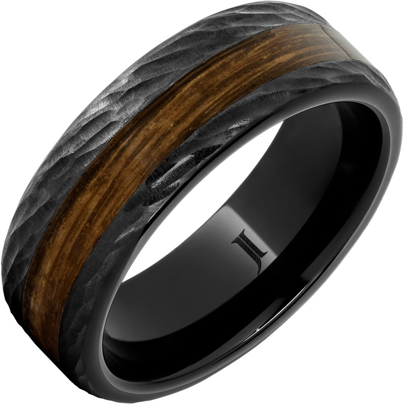 Barrel Aged™ Black Diamond Ceramic™ Ring with Bourbon Wood Inlay and Bark Finish