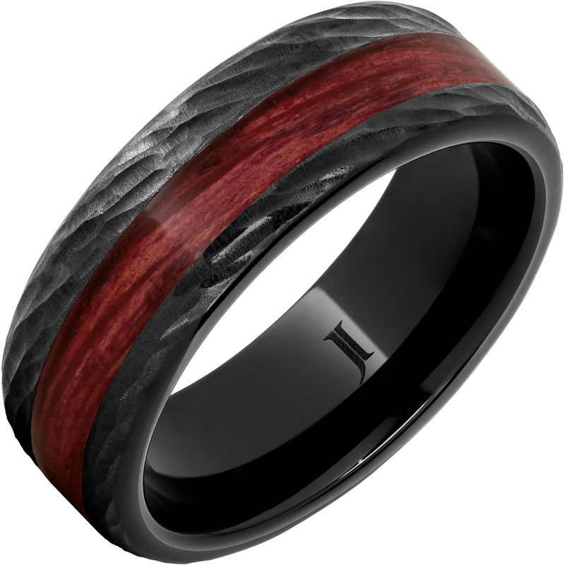 Barrel Aged™ Black Diamond Ceramic™ Ring with Cabernet Wood Inlay and Bark Finish