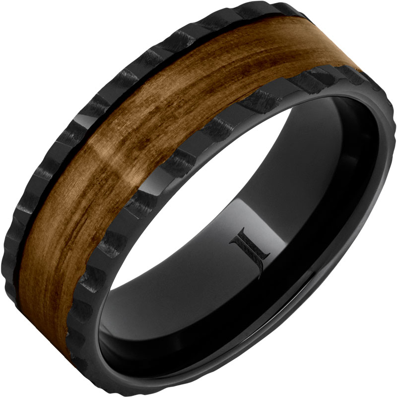 Barrel Aged - Black Diamond Ceramic - Ring with Bourbon Wood Inlay