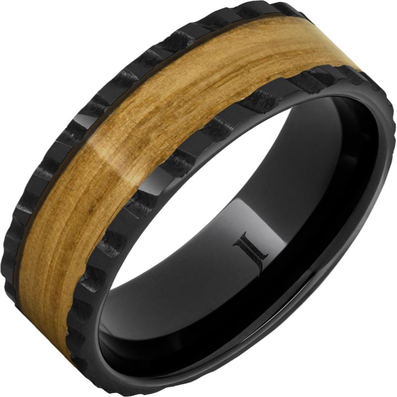 Barrel Aged - Black Diamond Ceramic - Ring with Chardonnay Wood Inlay