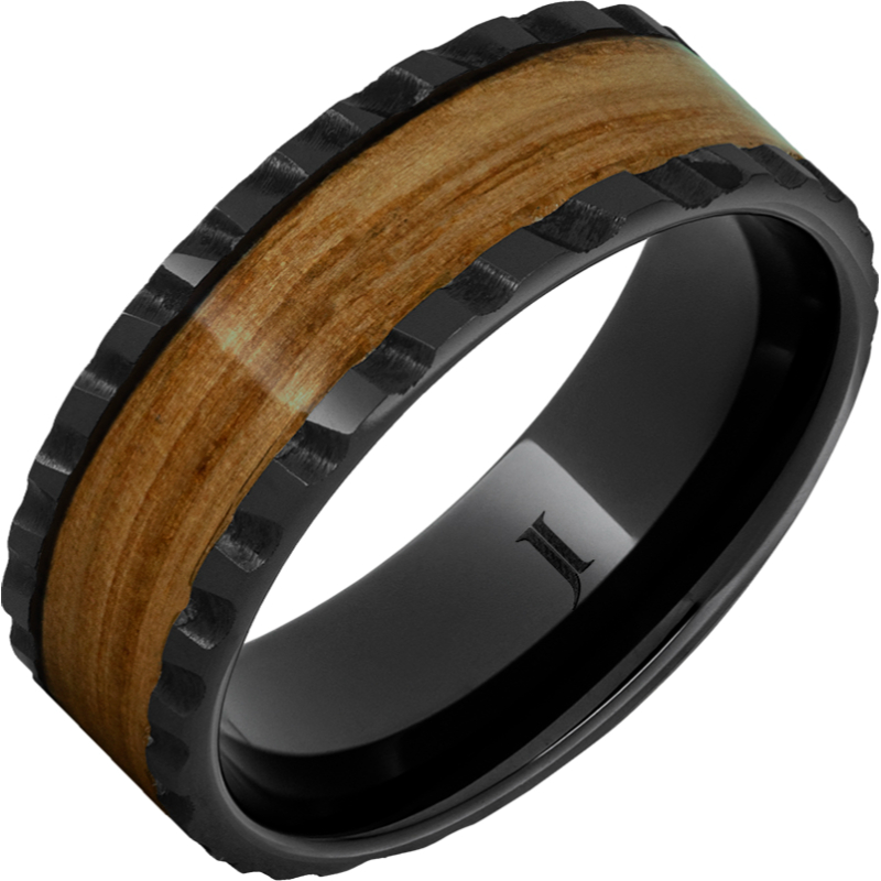 Barrel Aged - Black Diamond Ceramic - Ring with Single Malt Scotch Wood Inlay