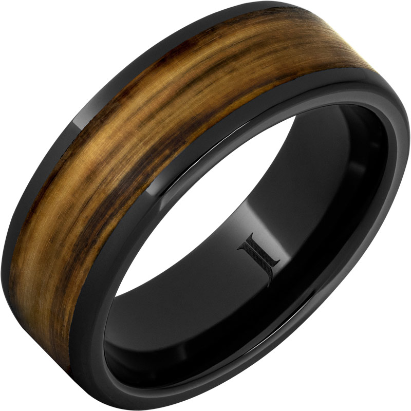 Barrel Aged™ Black Diamond Ceramic™ Ring with Bourbon Wood Inlay