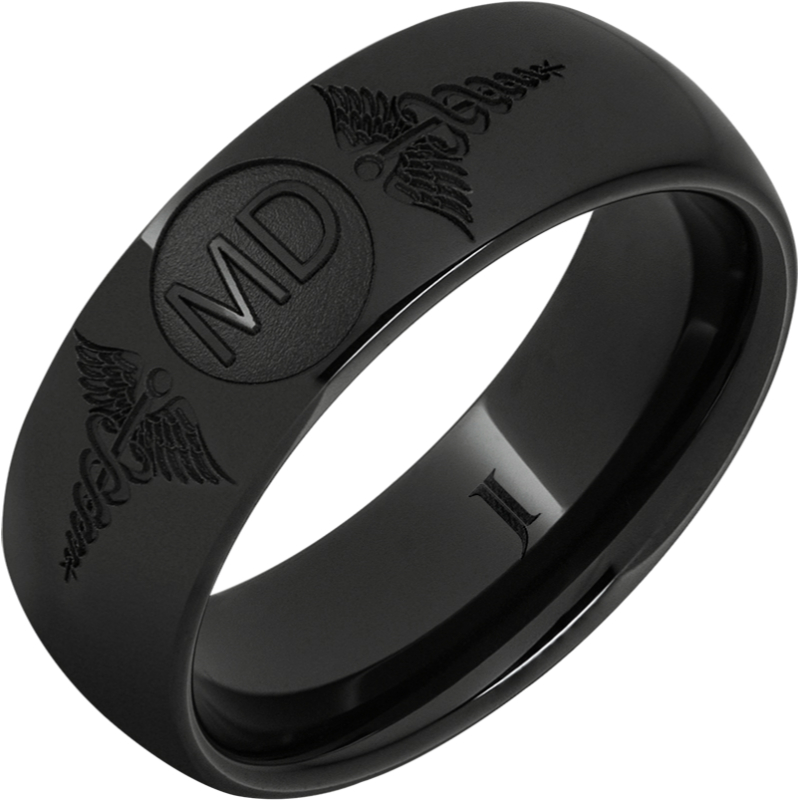 Black Diamond Ceramic - Ring With Caduceus - Medical Doctor