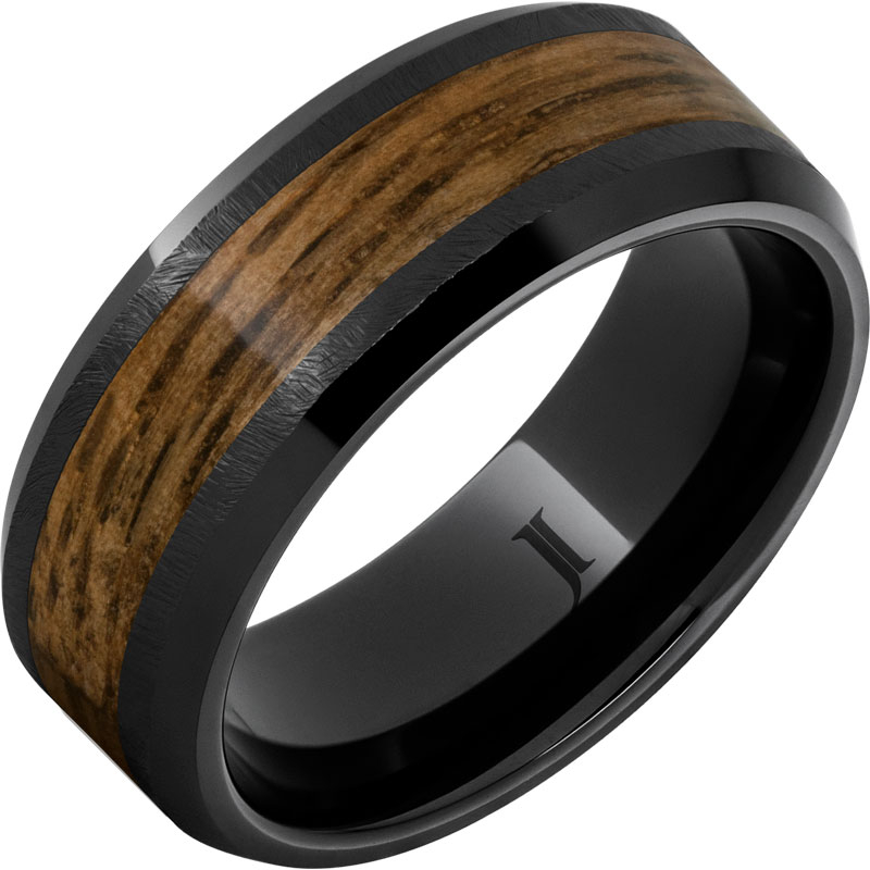 Barrel Aged - Black Diamond Ceramic - Ring with Bourbon Barrel Inlay