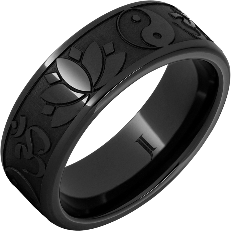 Black Diamond Ceramic - Ring with Buddhist Symbols