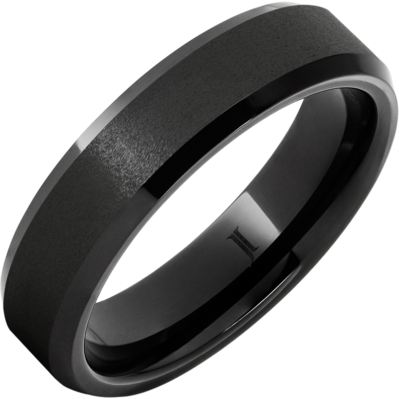 Black Diamond Ceramic - Ring with Stone Finish Center and Beveled Edges