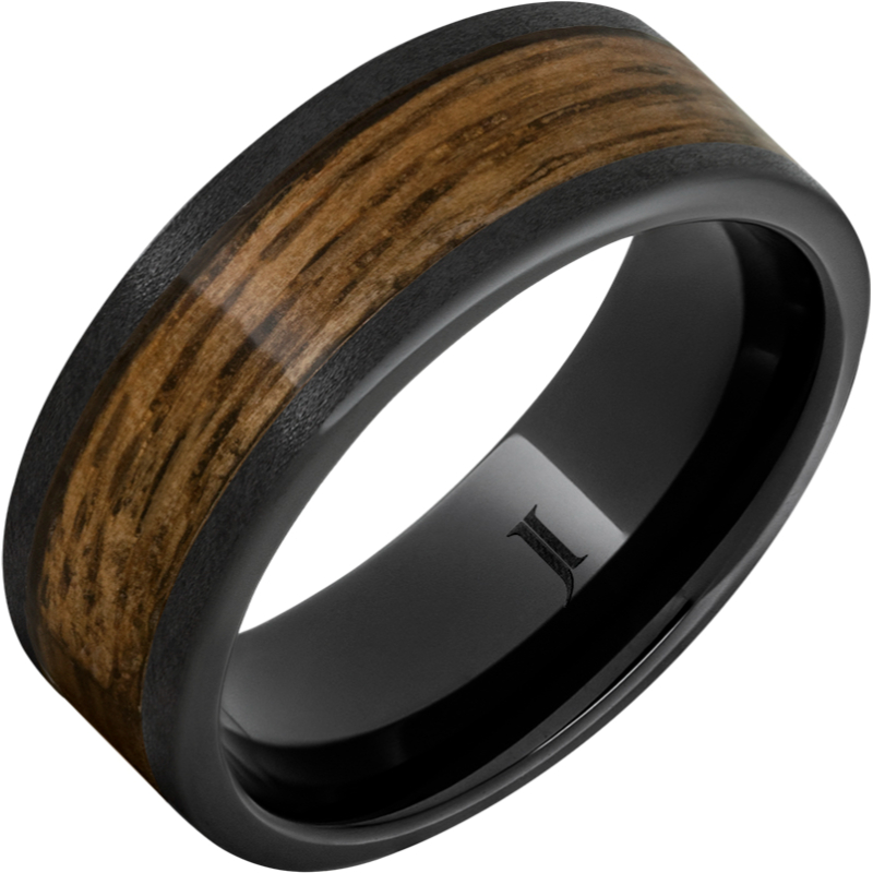 Barrel Aged - Black Diamond Ceramic - Ring with Bourbon Inlay and Stone Finish