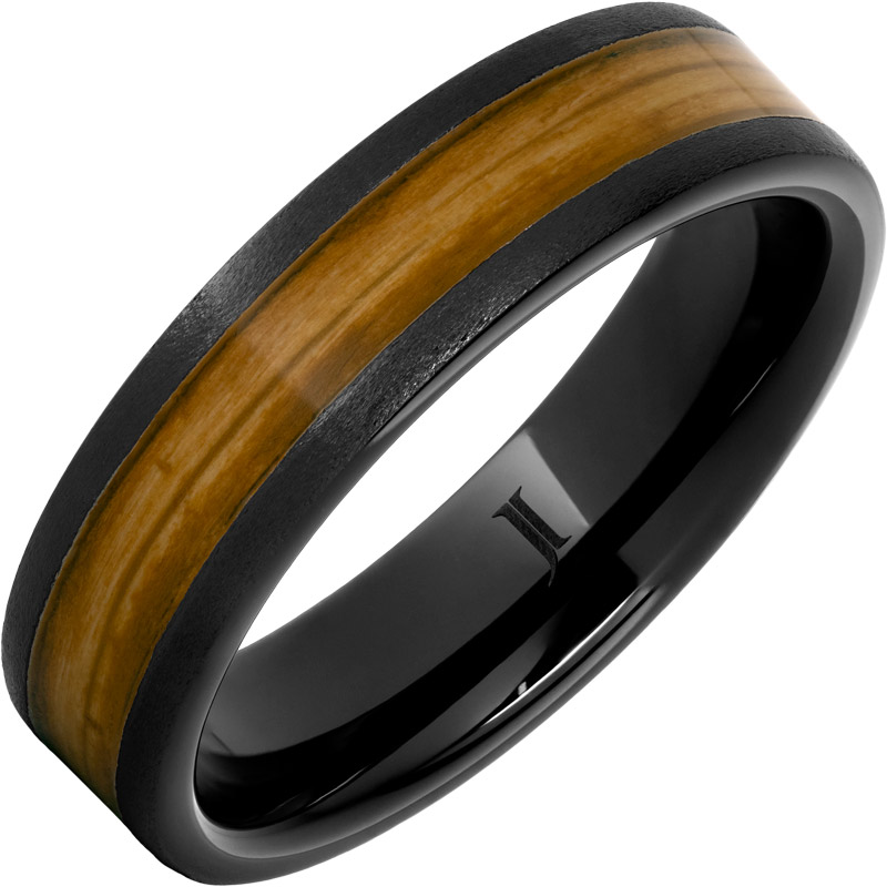 Barrel Aged™ Black Diamond Ceramic™ Ring with Single Malt Scotch Inlay and Stone Finish