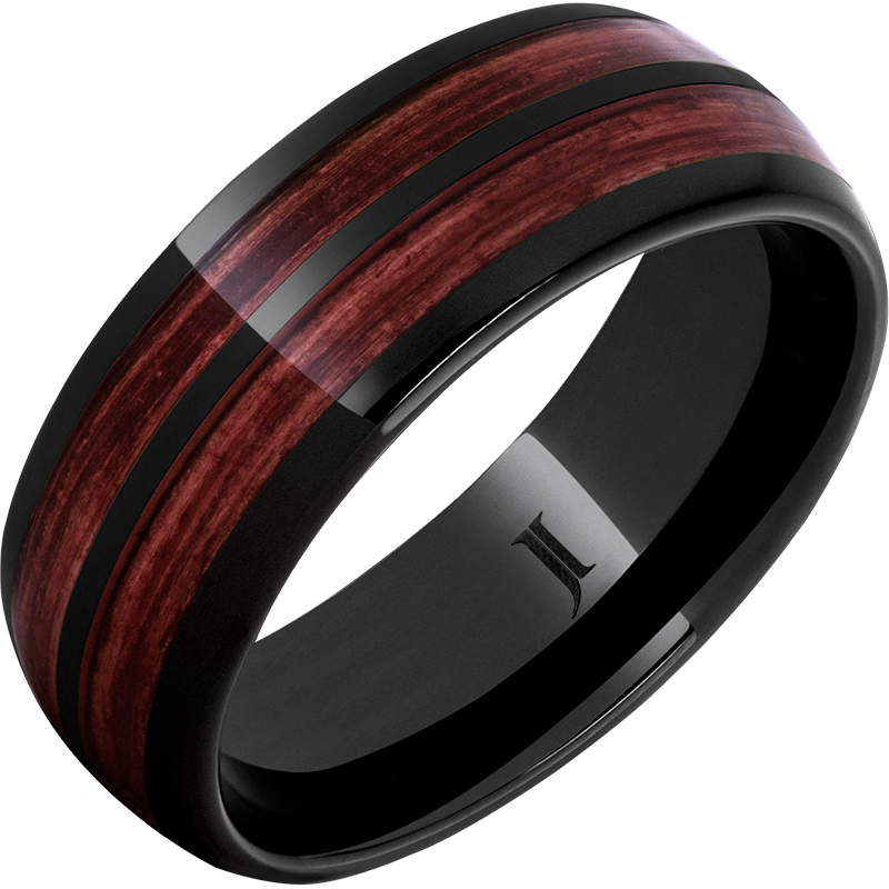 Double Barrel - Barrel Aged - Black Diamond Ceramic - Dome Ring with Cabernet Inlays