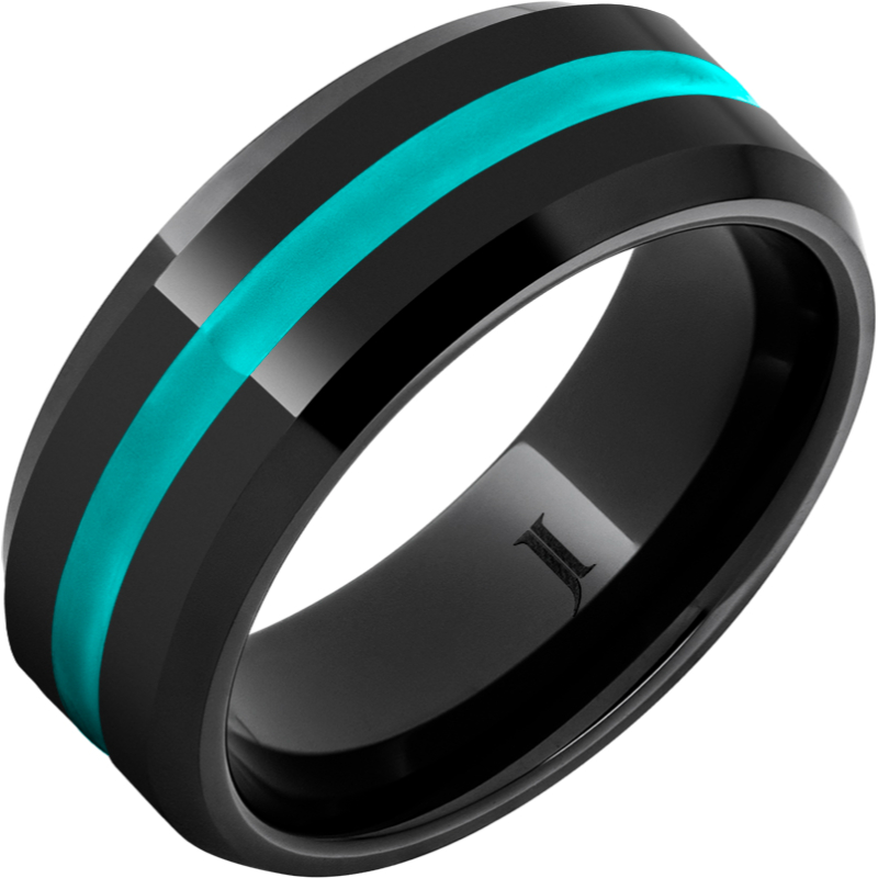 Black Diamond Ceramic - Ring With Turquoise Enamel Inlay