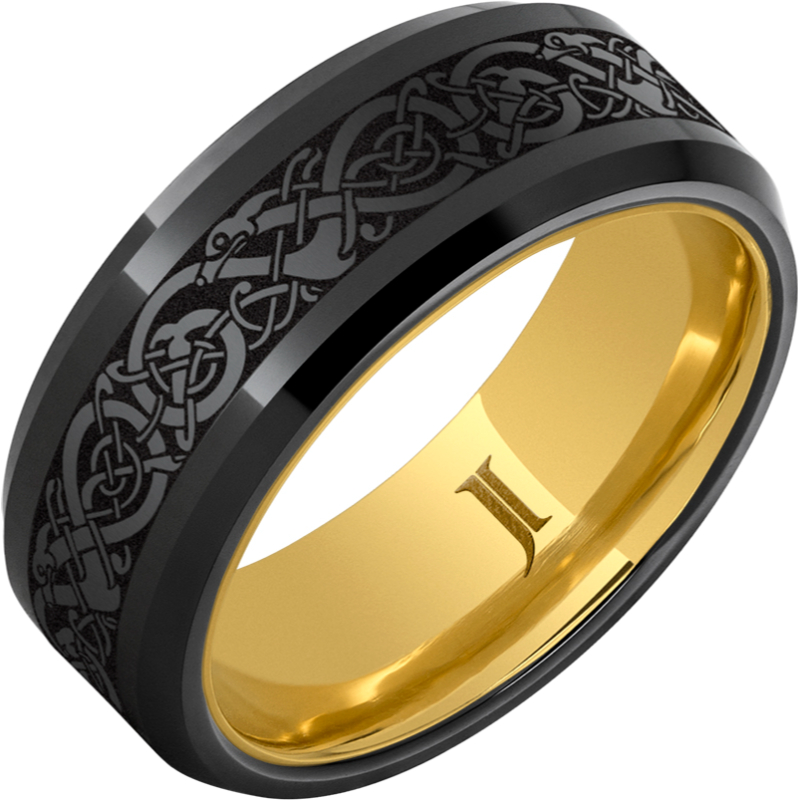 The Viking - Black Diamond Ceramic - Engraved Ring with Hidden Gold - Interior