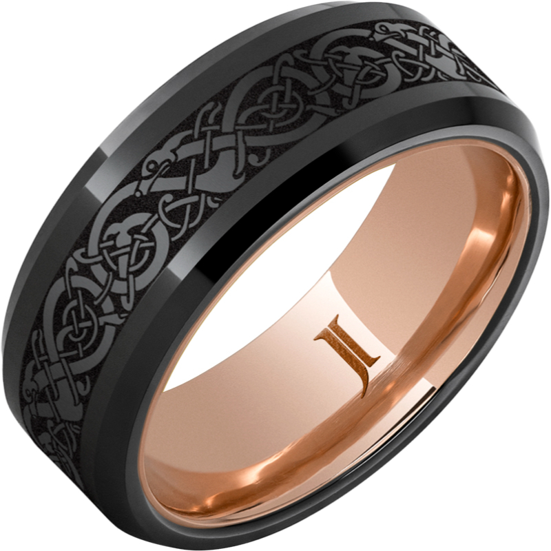 The Viking ? Hidden Gold  - Black Diamond Ceramic - Engraved Ring