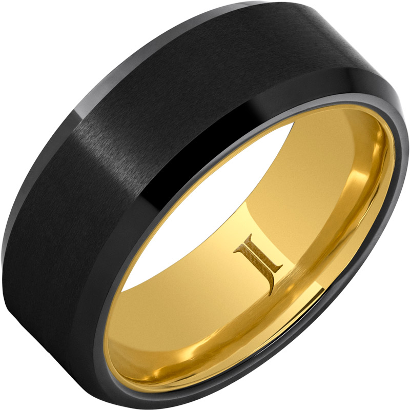 Hidden Gold™ Black Diamond Ceramic™ Ring with Satin Finish