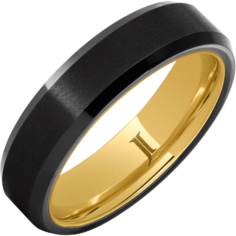 Hidden Gold - Black Diamond Ceramic - Ring with Satin Finish