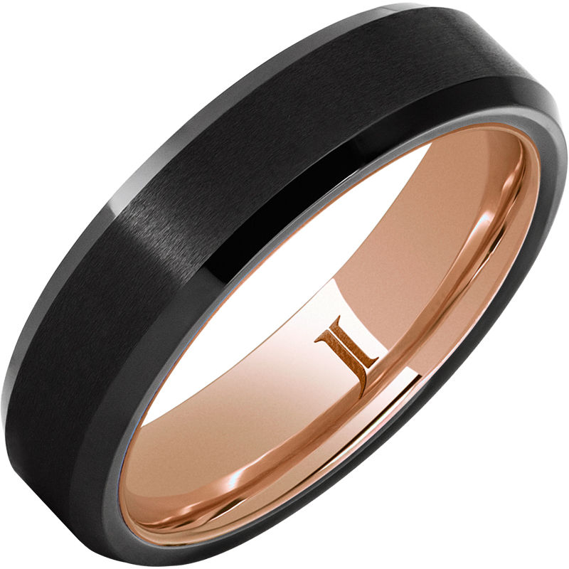 Hidden Gold - Black Diamond Ceramic - Ring with Satin Finish