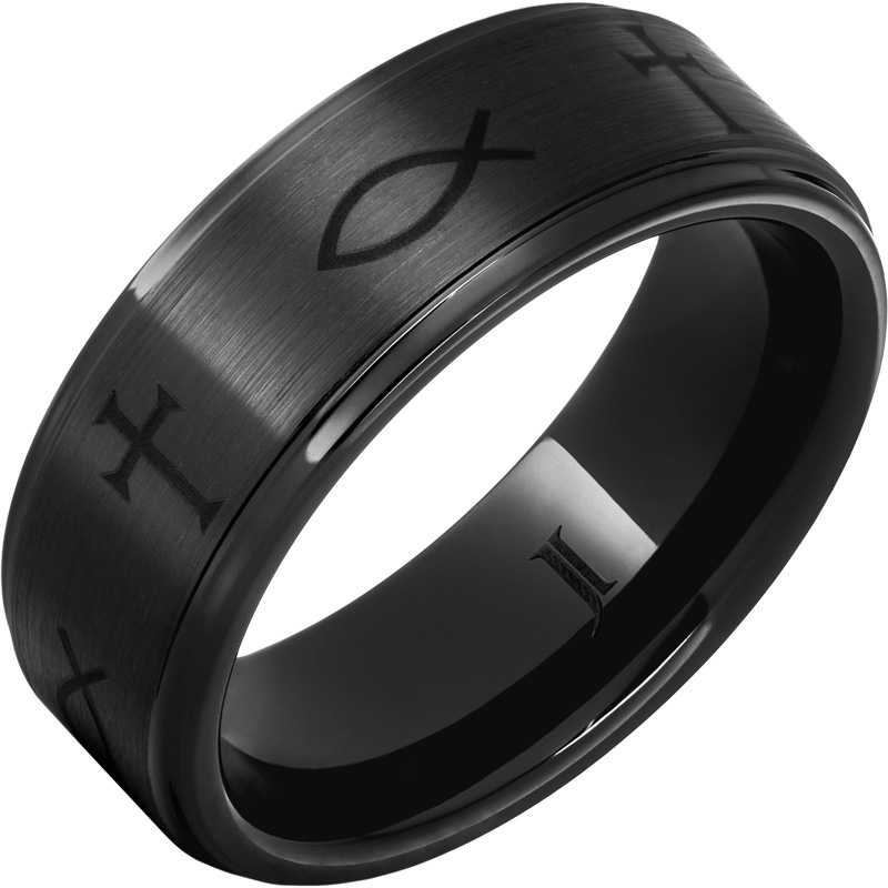 Ichthus ? Black Diamond Ceramic - Christian Symbol Ring