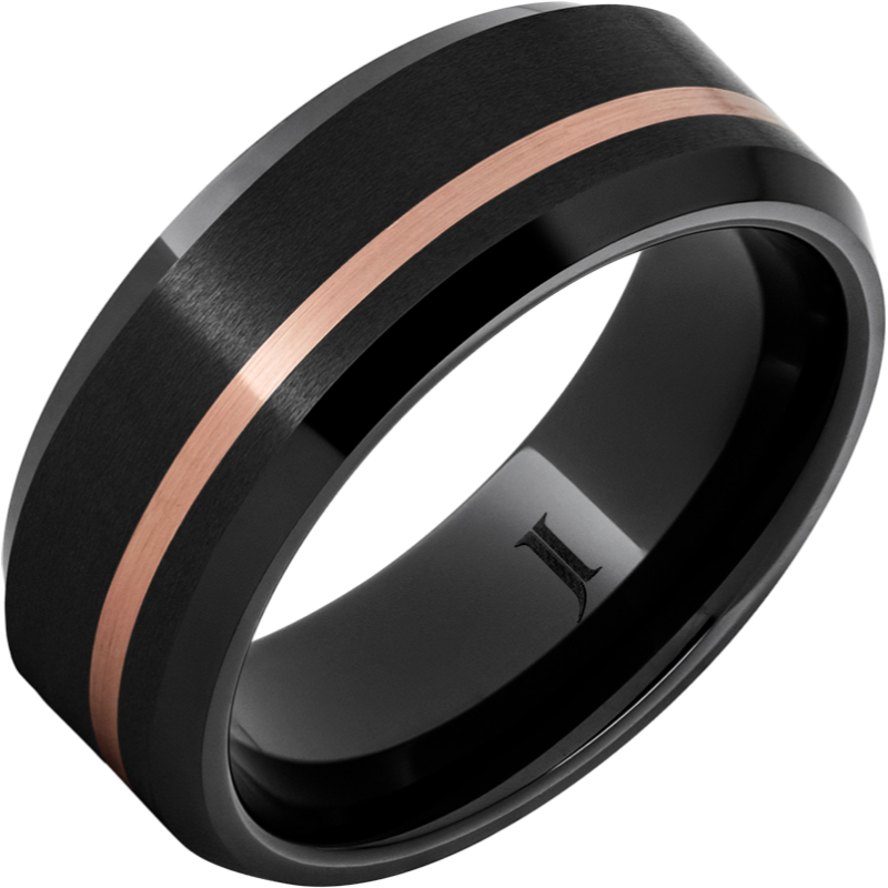 Black Diamond Ceramic - Satin Ring with 14K Rose Gold