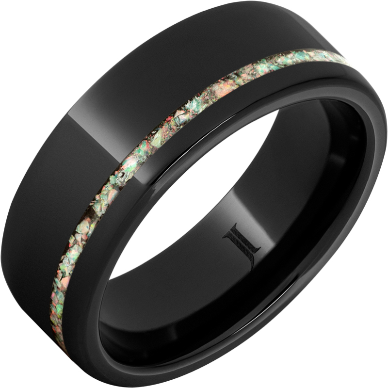 Black Diamond Ceramic - Ring with Opal Inlay