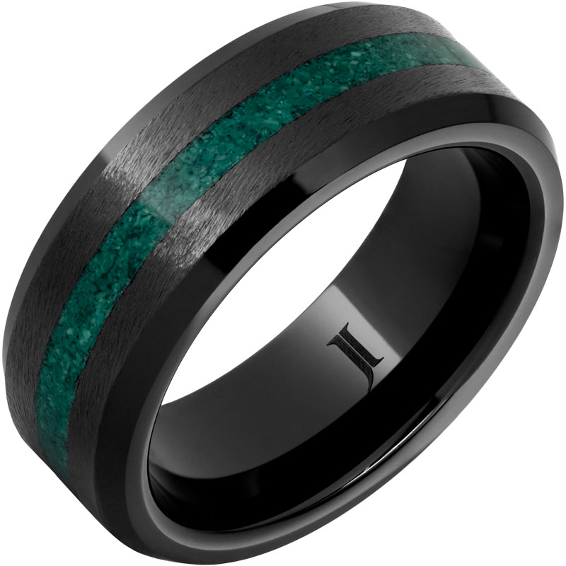 Black Diamond Ceramic™ Ring with Malachite Inlay and Grain Finish