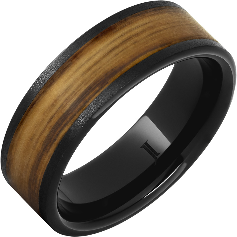 Barrel Aged - Black Diamond Ceramic - Ring with Rye Whiskey Inlay and Stone Finish